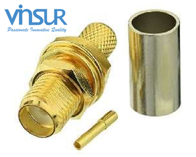 11521215 -- RF CONNECTOR - 50OHMS, SMA FEMALE, STRAIGHT, BULKHEAD REAR MOUNT, CRIMP TYPE, RG58, RG142, CABLE